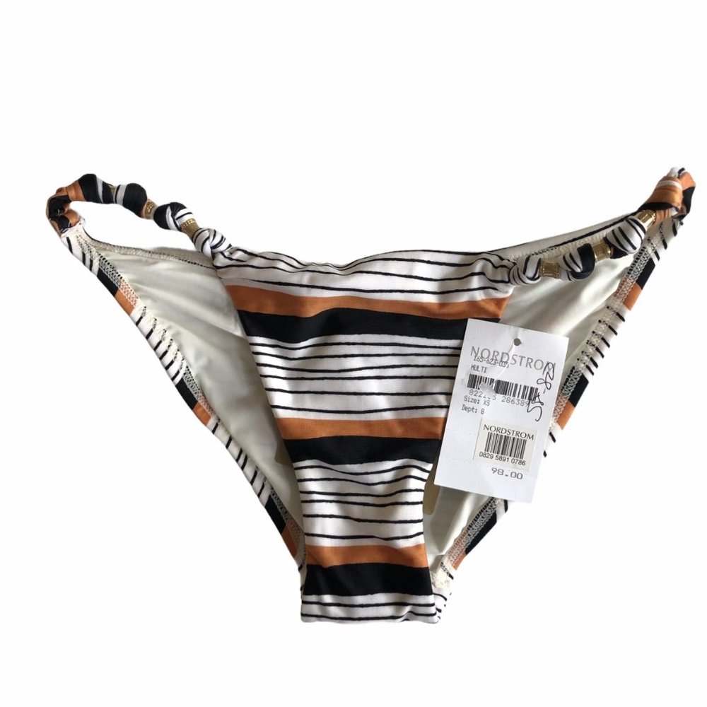 NWT Vix Paula Hermanny Striped Bikini Swim Bottoms Extra-Small Gold Accent
